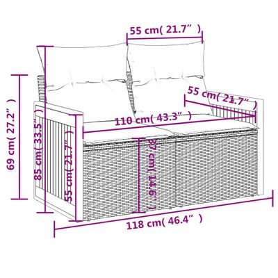 vidaXL 3-delige Loungeset met kussens poly rattan zwart