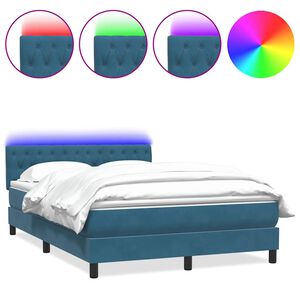 vidaXL Boxspring met matras en LED fluweel donkerblauw 140x210 cm