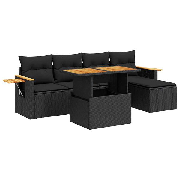 vidaXL 6-delige Loungeset met kussens poly rattan acacia zwart