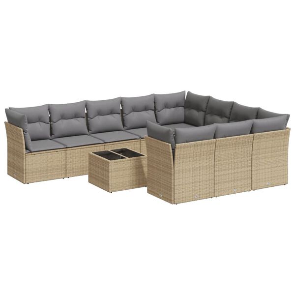 vidaXL 11-delige Tuinset met kussens poly rattan beige