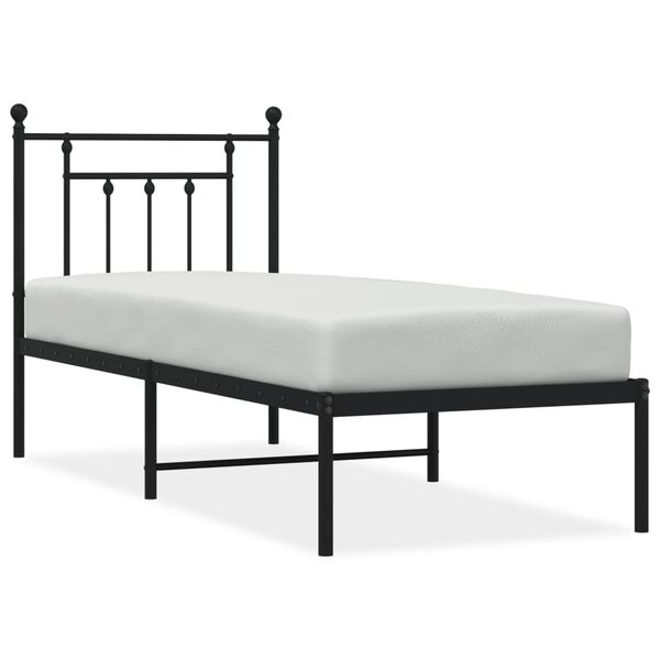 vidaXL Bedframe met hoofdbord metaal zwart 75x190 cm