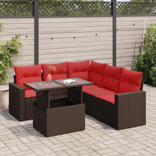 vidaXL 6-delige Loungeset met kussens poly rattan acacia bruin