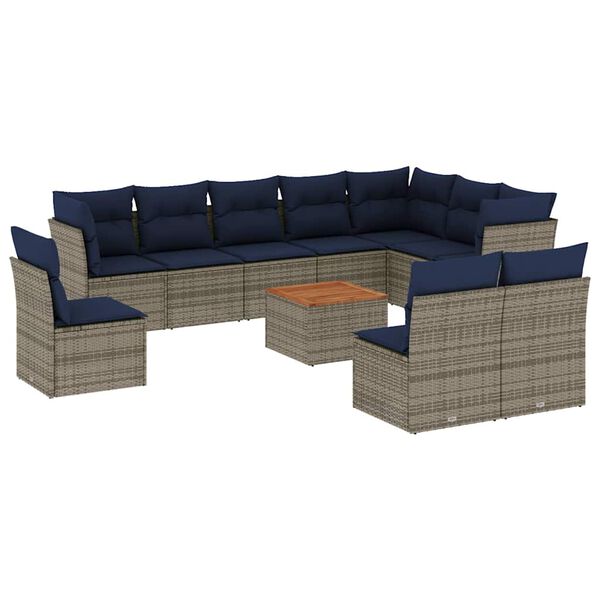 vidaXL 11-delige Loungeset met kussens poly rattan grijs