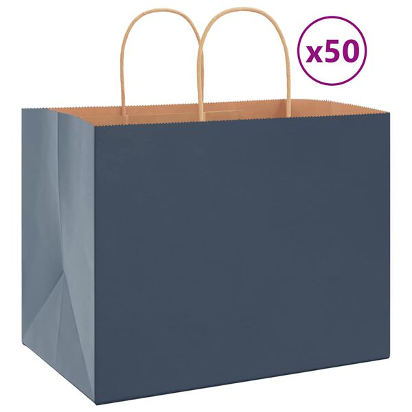 vidaXL Papieren zakken 50 st met hengsels 32x22x24 cm blauw
