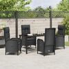 vidaXL Tuin eettafelset met kussen 5 pcs Zwart poly rattan