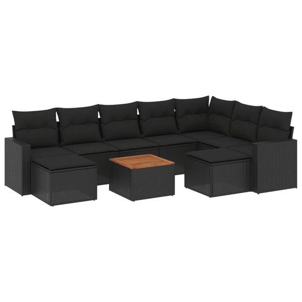 vidaXL 10-delige Loungeset met kussens poly rattan zwart