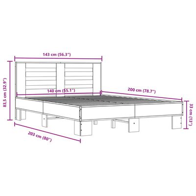 vidaXL Bedframe bewerkt hout metaal bruin eikenkleur 140x200 cm