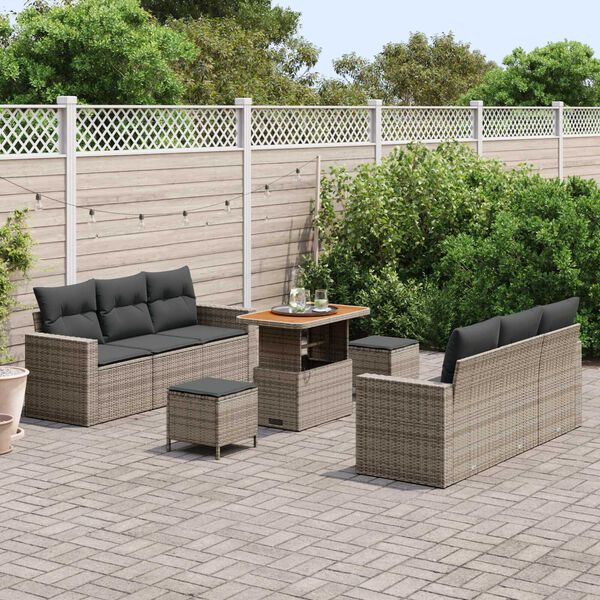 vidaXL Tuin Sofa Set 9 pcs Grijs Poly rattan en gepoedercoat staal