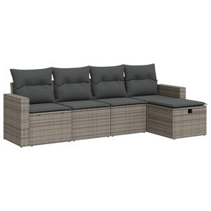 vidaXL 5-delige Loungeset met kussens poly rattan grijs