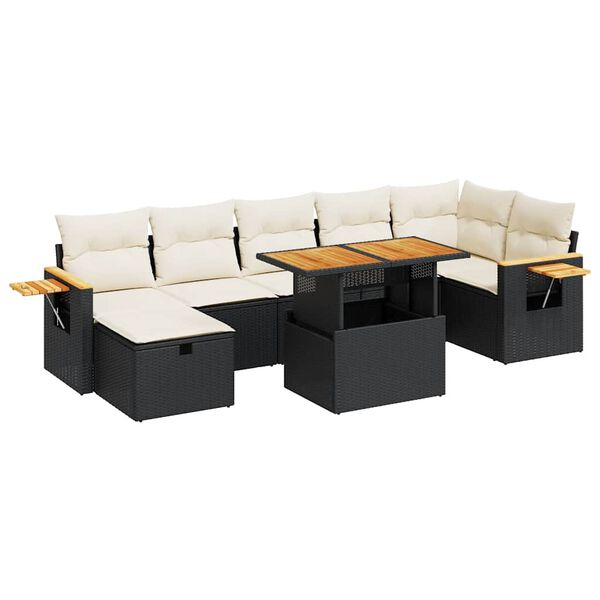 vidaXL 5-delige Loungeset met kussens poly rattan zwart
