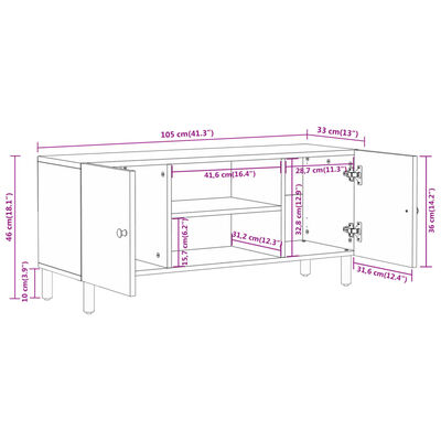 vidaXL Tv-meubel 105x33x46 cm massief acaciahout