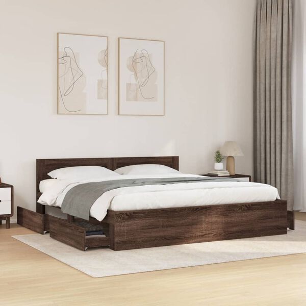 vidaXL Bedframe met hoofdeinde bewerkt hout bruineikenkleur 180x200 cm