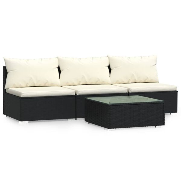 vidaXL 4-delige Loungeset met kussens poly rattan zwart