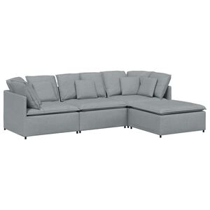 vidaXL Modulaire bank met voetenbank en kussens stof lichtgrijs
