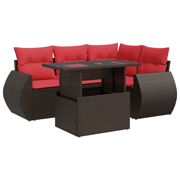 vidaXL 5-delige Loungeset met kussens poly rattan acacia bruin