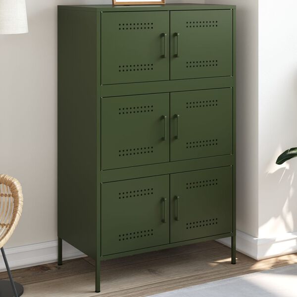 vidaXL Hoge kast 68x39x113 cm staal olijfgroen