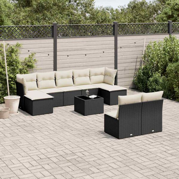 vidaXL 10-delige Loungeset met kussens poly rattan zwart