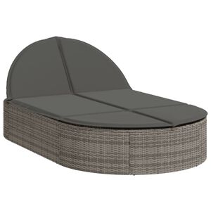 vidaXL Ligbed 2-persoons met kussens poly rattan grijs