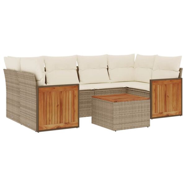 vidaXL 7-delige Loungeset met kussens poly rattan beige