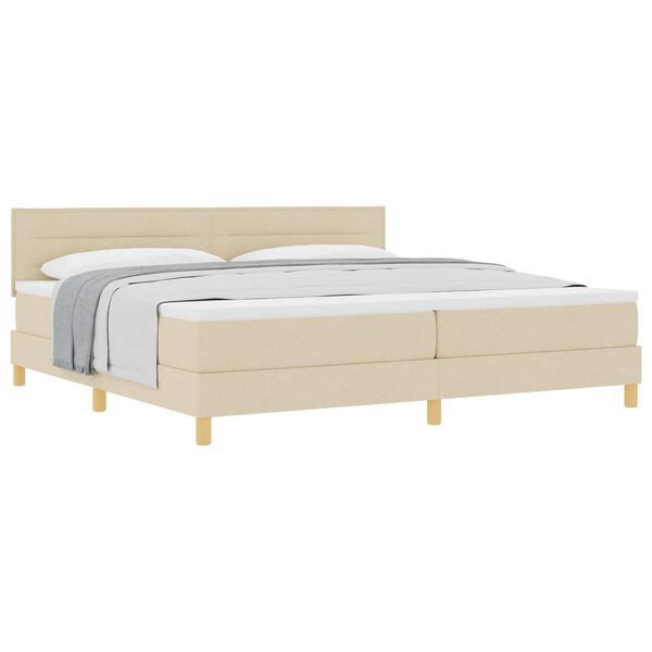 vidaXL Boxspringbed met matras met hoofdeinde Cr&egrave;me 200 x 200 cm Stof