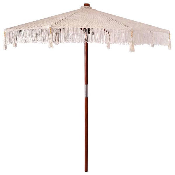 vidaXL Macram&eacute; Parasol Cr&egrave;me 252,5 x 252,5 x 260 cm Katoen en Teakhout