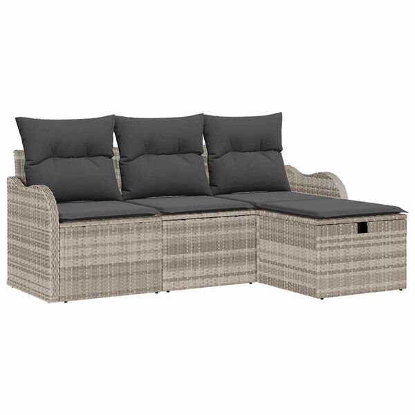 vidaXL Tuin Sofa Set met kussen met opslag 4 pcs Lichtgrijs Poly riet
