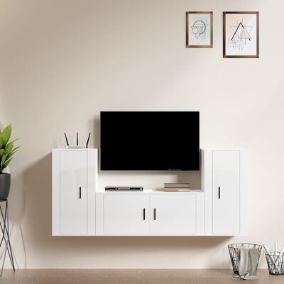 vidaXL 3-delige Tv-meubelset bewerkt hout hoogglans wit