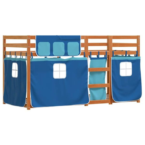 vidaXL Stapelbed met gordijnen 75x190 cm massief grenenhout blauw