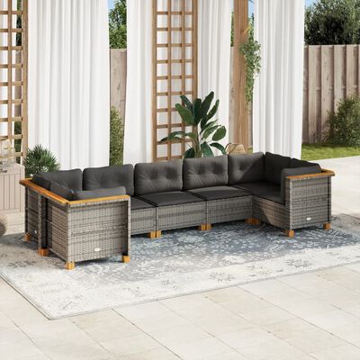 vidaXL 7-delige Loungeset met kussens poly rattan grijs