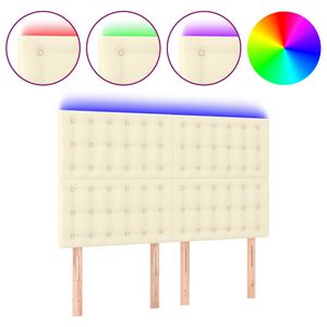 vidaXL Hoofdbord LED 144x5x118/128 cm kunstleer cr&egrave;mekleurig