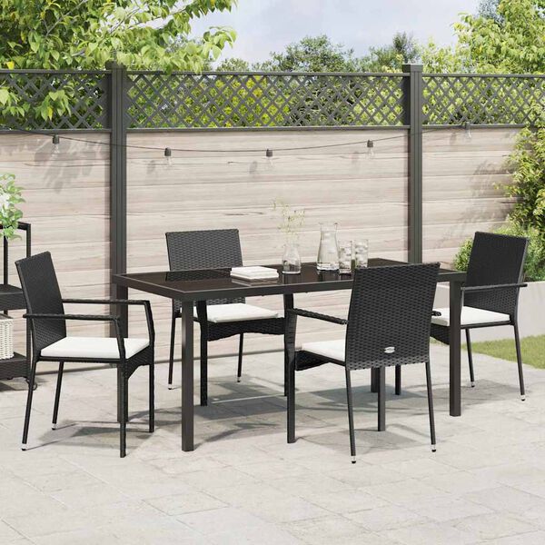vidaXL Tuin eettafelset met kussen 5 pcs Zwart poly rattan