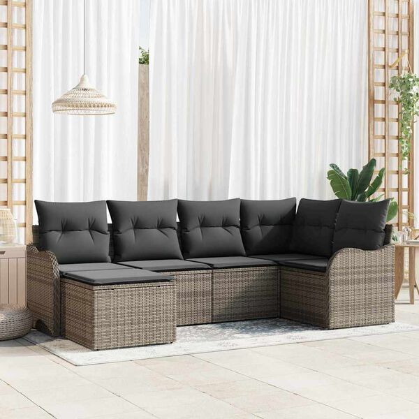 vidaXL Tuin Sofa Set 6 pcs Grijs poly rattan