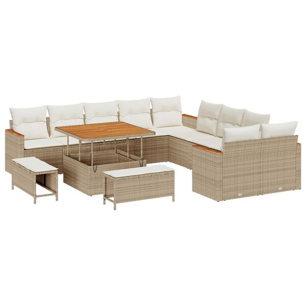 vidaXL Tuin Sofa Set met kussen 13 pcs Beige Poly riet