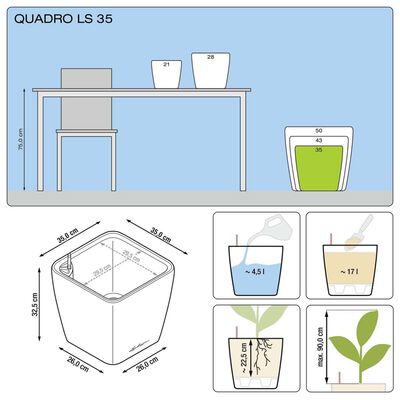 LECHUZA Plantenbak Quadro LS 35 ALL-IN-ONE hoogglans wit 16160