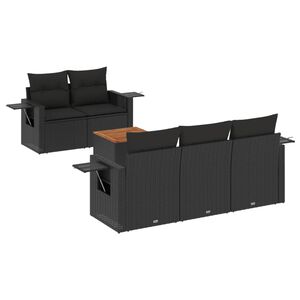 vidaXL 6-delige Loungeset met kussens poly rattan zwart
