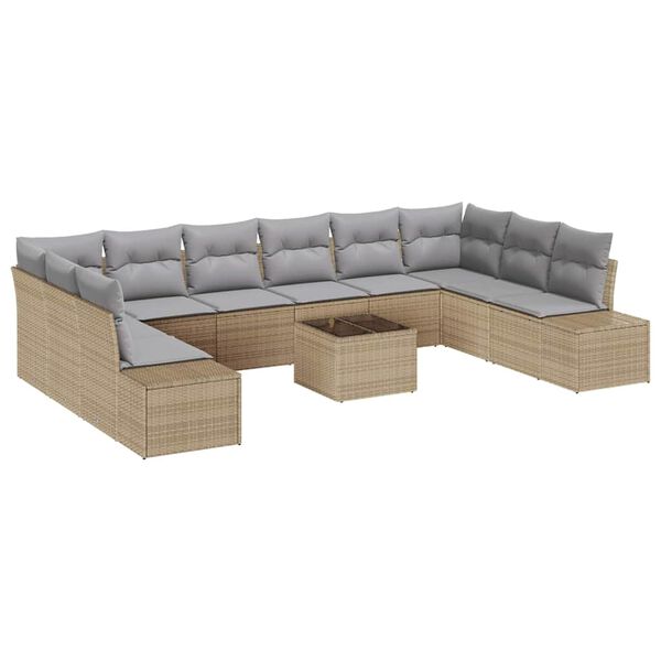 vidaXL Tuinbankenset met kussen 10 pcs Beige en Licht Grijs Polyrattan