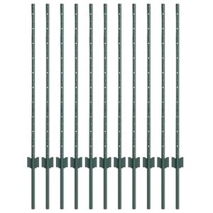 vidaXL ingegraven hekpalen 11 st Groen 140 cm Gepoedercoat staal