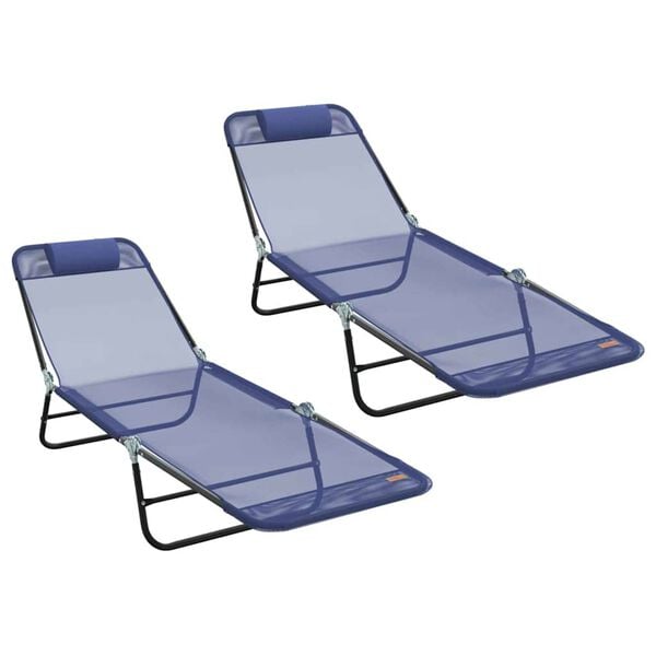 vidaXL Opvouwbare zonnebed 2 pcs Marineblauw 182 x 55 x 85.5cm