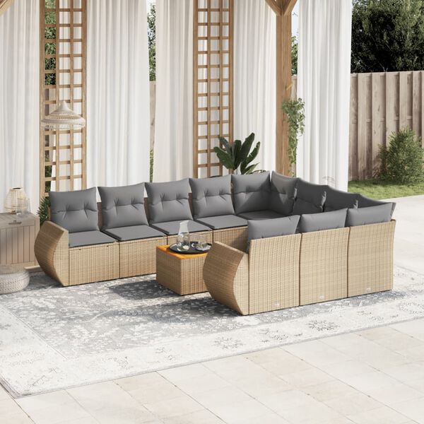 vidaXL 11-delige Tuinset met kussens poly rattan beige