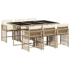 vidaXL 7-delige Tuinset met kussens poly rattan beige