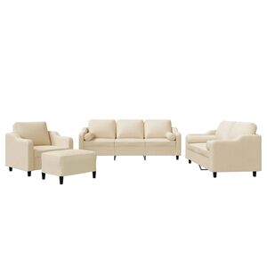 vidaXL 4-delige Loungeset met kussens stof cr&egrave;mekleurig