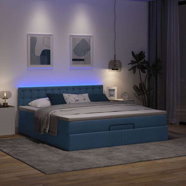 vidaXL Ottoman bed met matras en LED's 160x200cm stof blauw