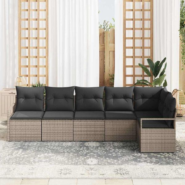 vidaXL Tuin Sofa Set 6 pcs Grijs Poly Rattan en Poedergecoat Staal