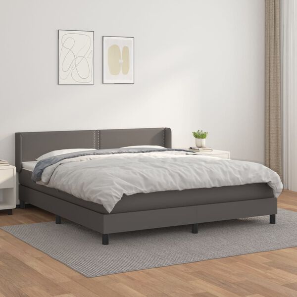 vidaXL Boxspring met matras kunstleer grijs 160x200 cm