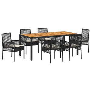 vidaXL Tuin eettafelset 7 pcs Zwart poly rattan