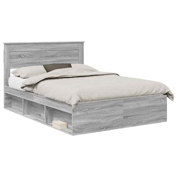 vidaXL Bedframe met lade Grijs Sonoma 150 x 200 cm Massief grenenhout