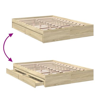 vidaXL Bedframe met lades bewerkt hout sonoma eikenkleurig 150x200 cm