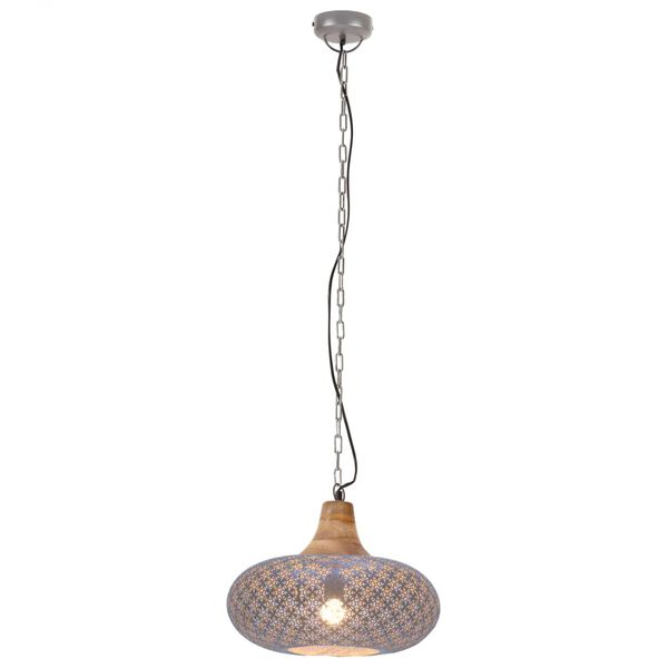 vidaXL Hanglamp industrieel E27 40 cm ijzer en massief hout grijs