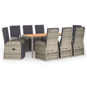 vidaXL 9-delige Tuinset met kussens poly rattan grijs