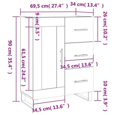 vidaXL Dressoir 69,5x34x90 cm bewerkt hout wit